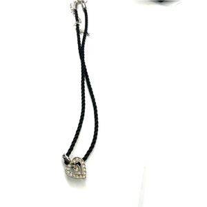 Heart necklace pendant crystals silk cord Vietnam Stainless Steal Charm 8"